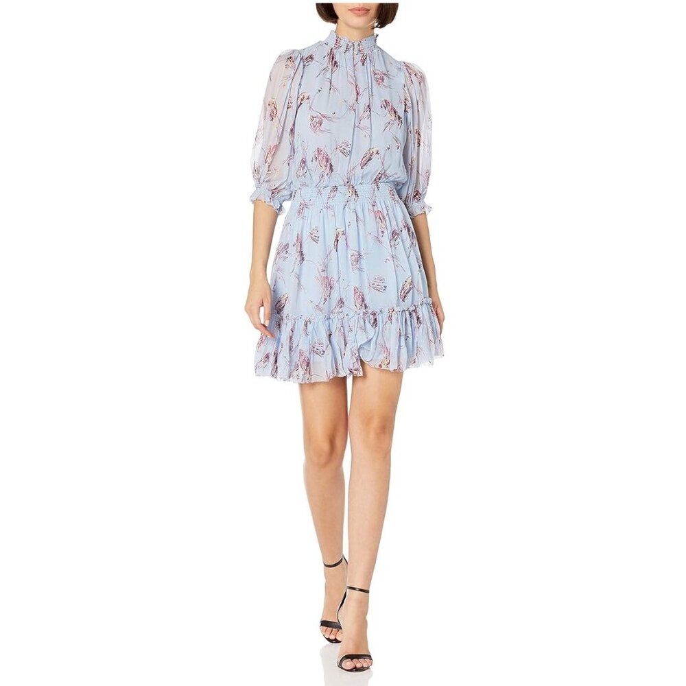 Joie Shima Silk Chiffon Mini Dress Blue Size S